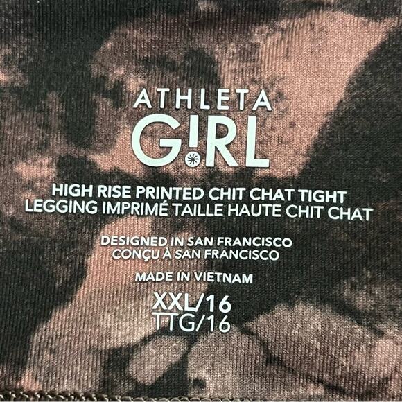 Athleta Girls Printed Chit Chat Tight Size XXL/16 Brown Leggings High Rise - Picture 4 of 5